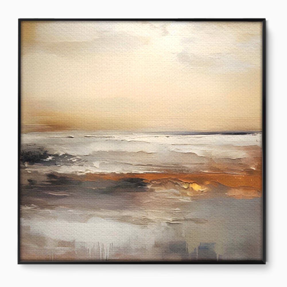 Tablou canvas cu pictura abstracta cu peisaj marin, in rama de aluminiu negru