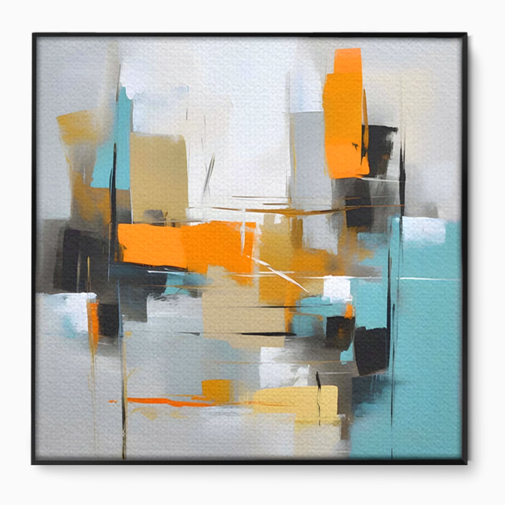 Tablou canvas cu pictura abstracta cu forme geometrice, in rama de aluminiu negru