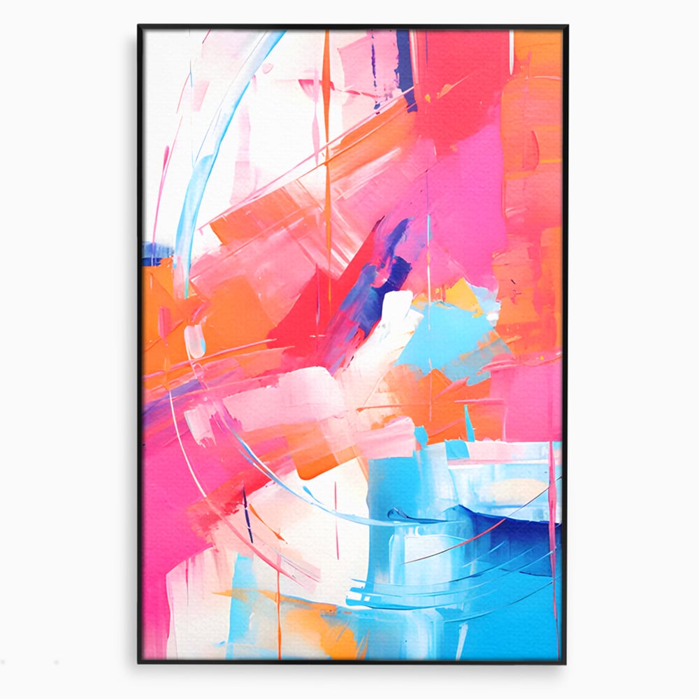 Tablou canvas cu pictura abstracta cu pete multicolore, in rama de aluminiu negru