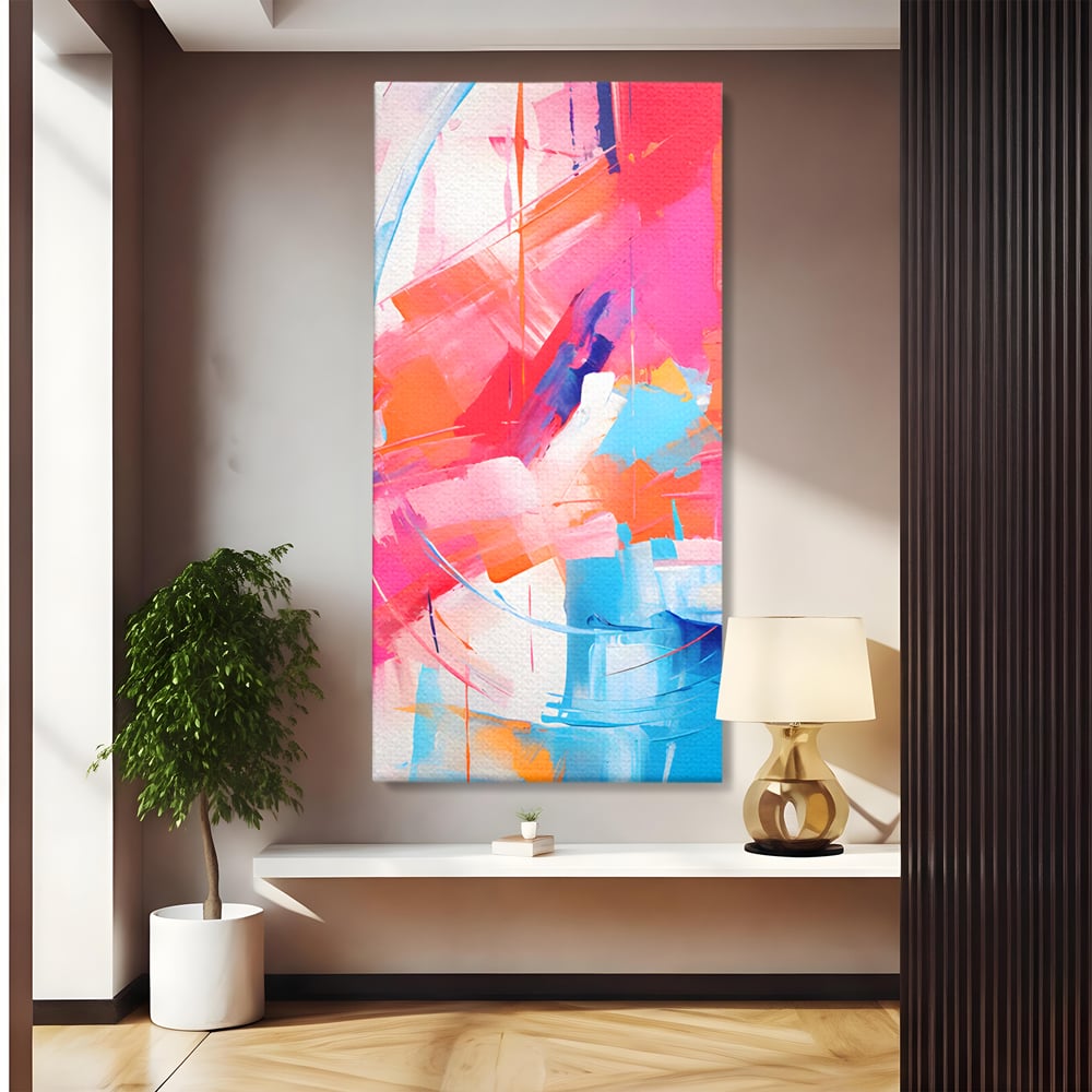 Tablou canvas cu pictura abstracta cu pete multicolore, fara rama, pe sasiu de lemn