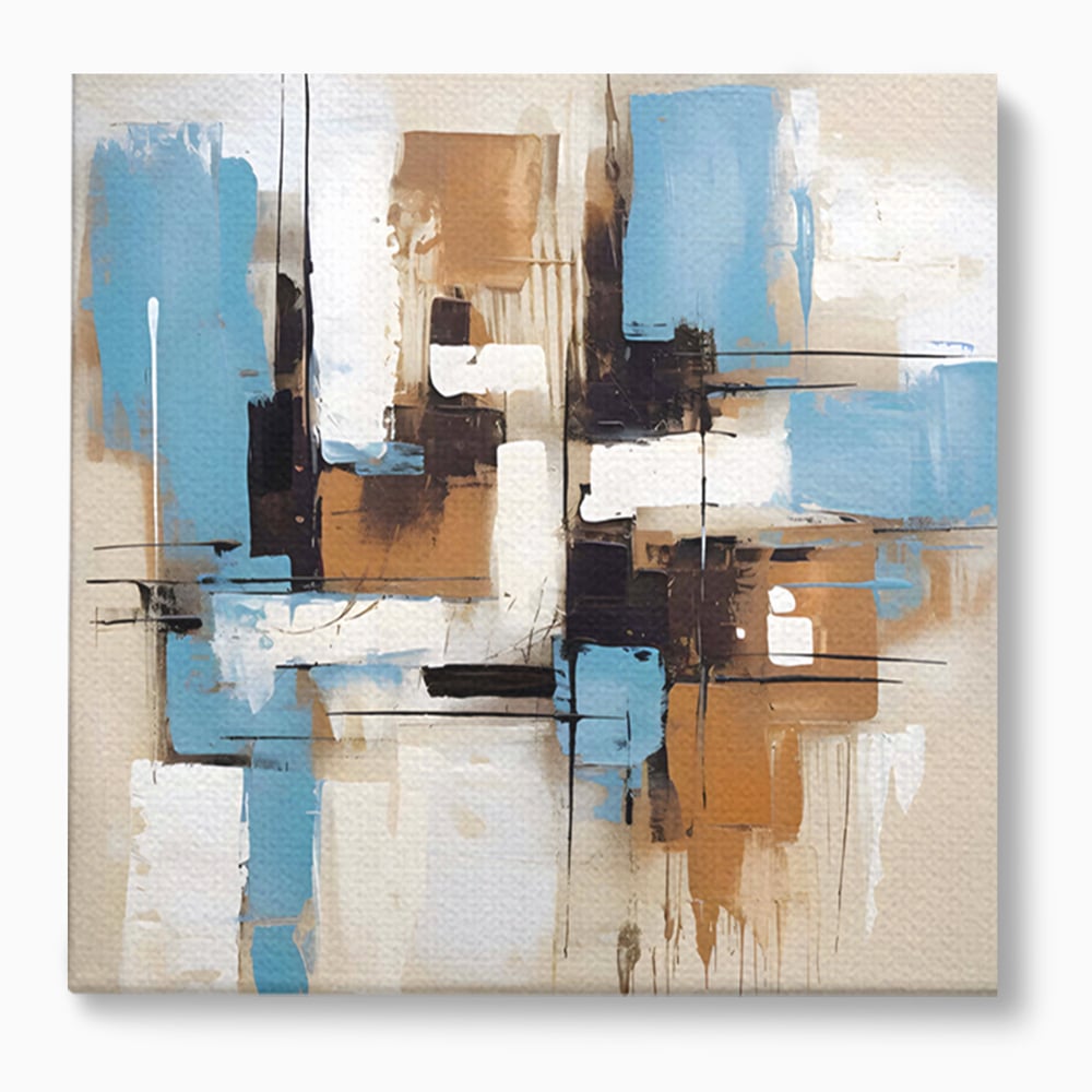 Tablou canvas cu pictura abstracta cu forme geometrice albastre, fara rama, pe sasiu de lemn