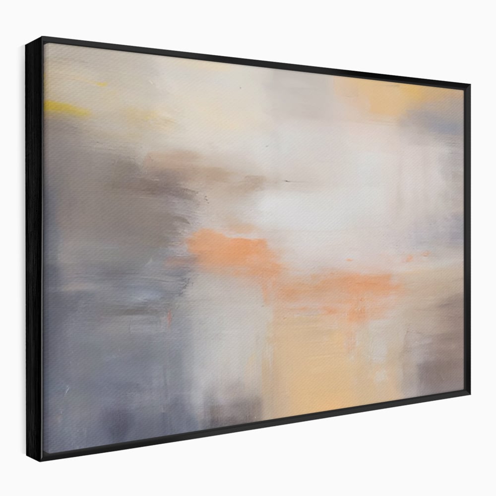 Tablou canvas cu pictura abstracta cu pete portocalii, in rama de aluminiu negru