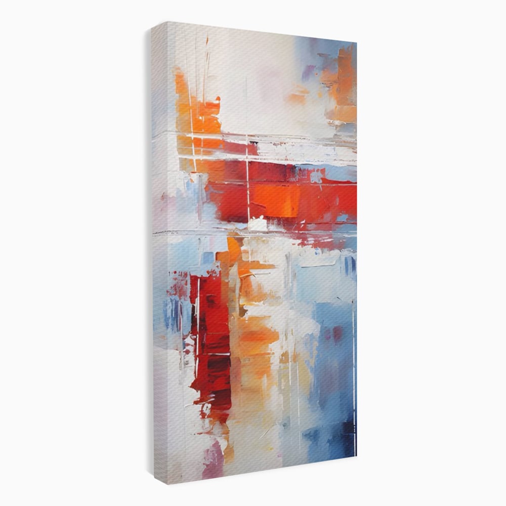 Tablou canvas cu pictura abstracta cu rosu si albastru, fara rama, pe sasiu de lemn