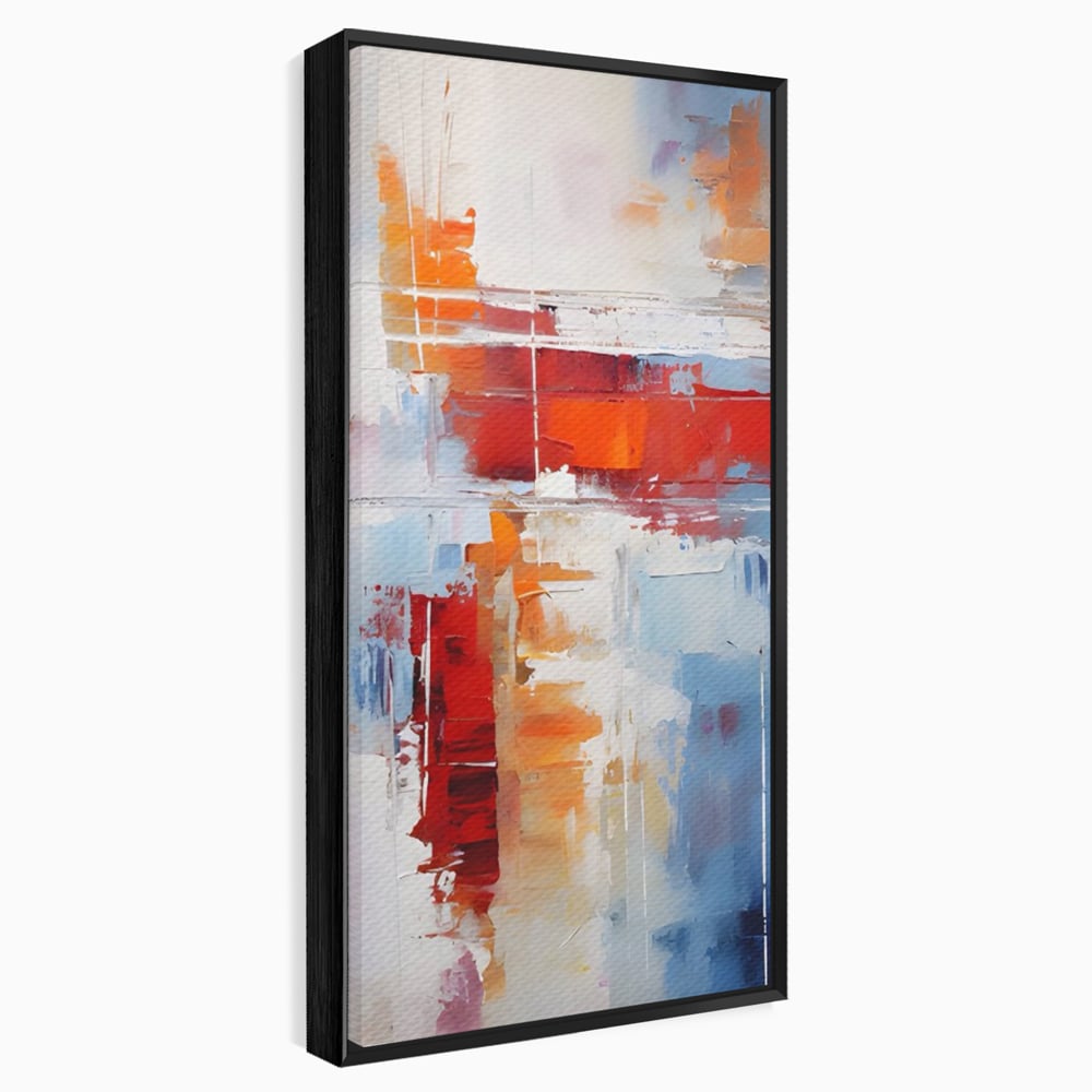 Tablou canvas cu pictura abstracta cu rosu si albastru, in rama de aluminiu negru
