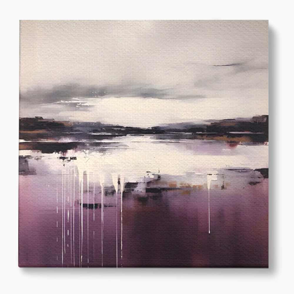 Tablou canvas cu pictura abstracta cu peisaj si picaturi albe, fara rama, pe sasiu de lemn