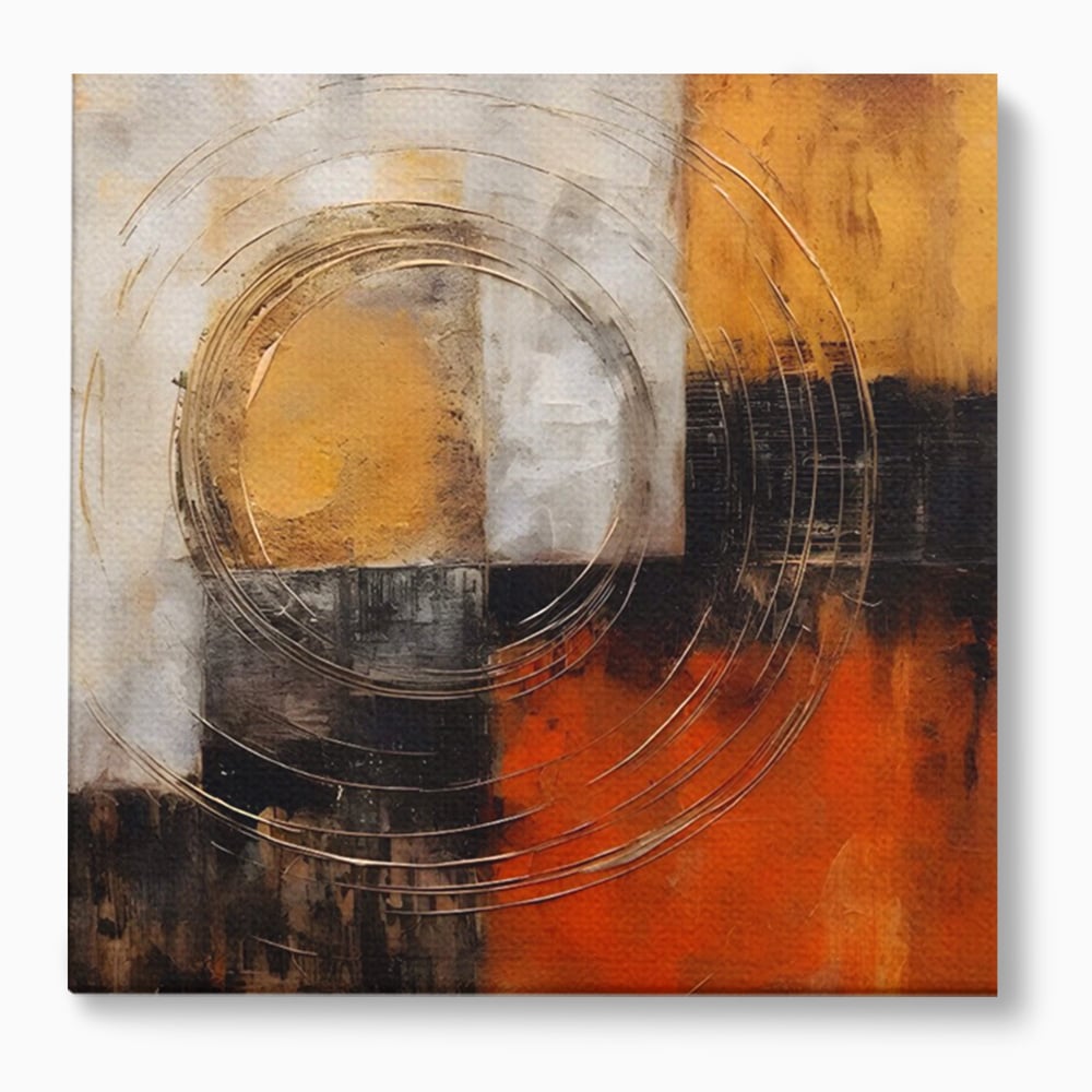 Tablou canvas cu pictura abstracta cu cercuri suprapuse, fara rama, pe sasiu de lemn