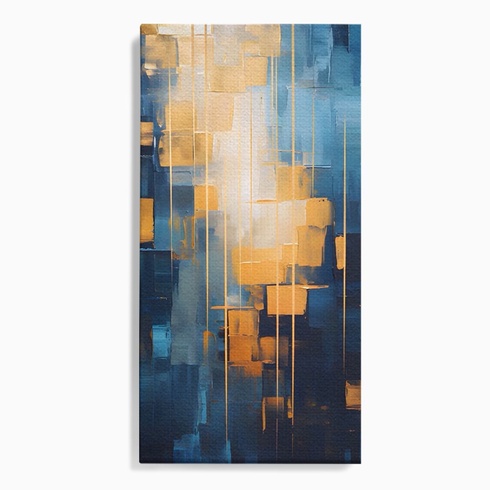 Tablou canvas cu pictura abstracta cu linii aurii, fara rama, pe sasiu de lemn