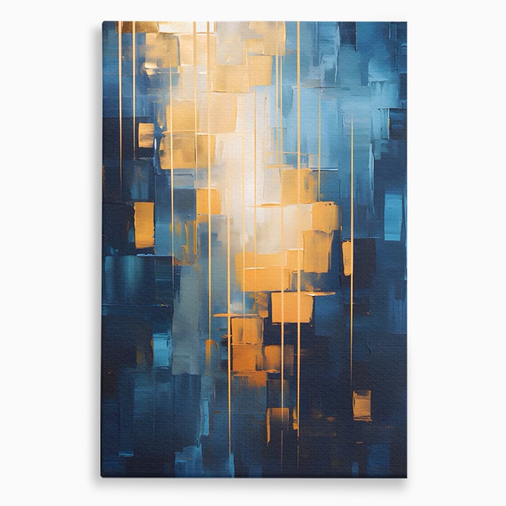 Tablou canvas cu pictura abstracta cu linii aurii, fara rama, pe sasiu de lemn