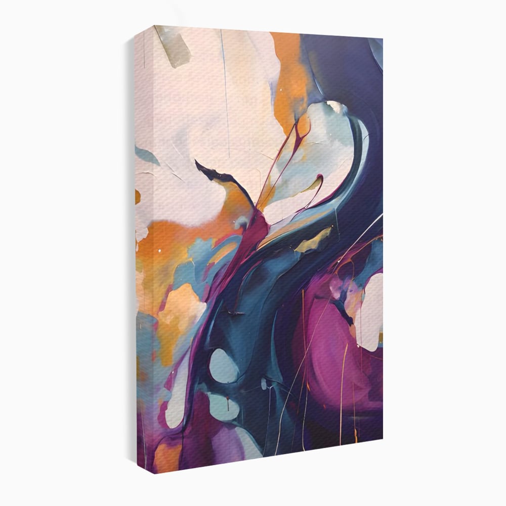 Tablou canvas cu pictura abstracta cu curbe fluide, fara rama, pe sasiu de lemn