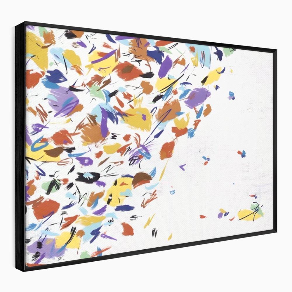 Tablou canvas cu pictura abstracta cu frunze colorate, in rama de aluminiu negru