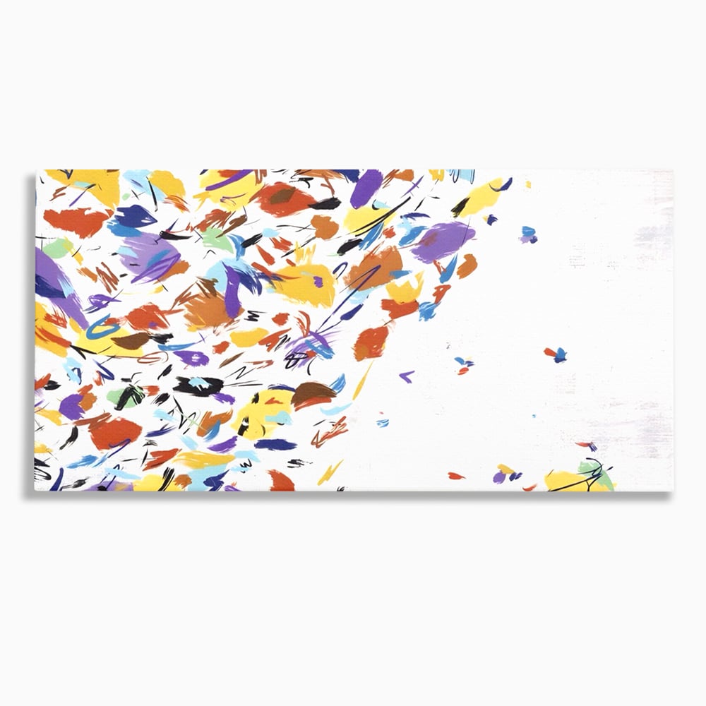 Tablou canvas cu pictura abstracta cu frunze colorate, fara rama, pe sasiu de lemn
