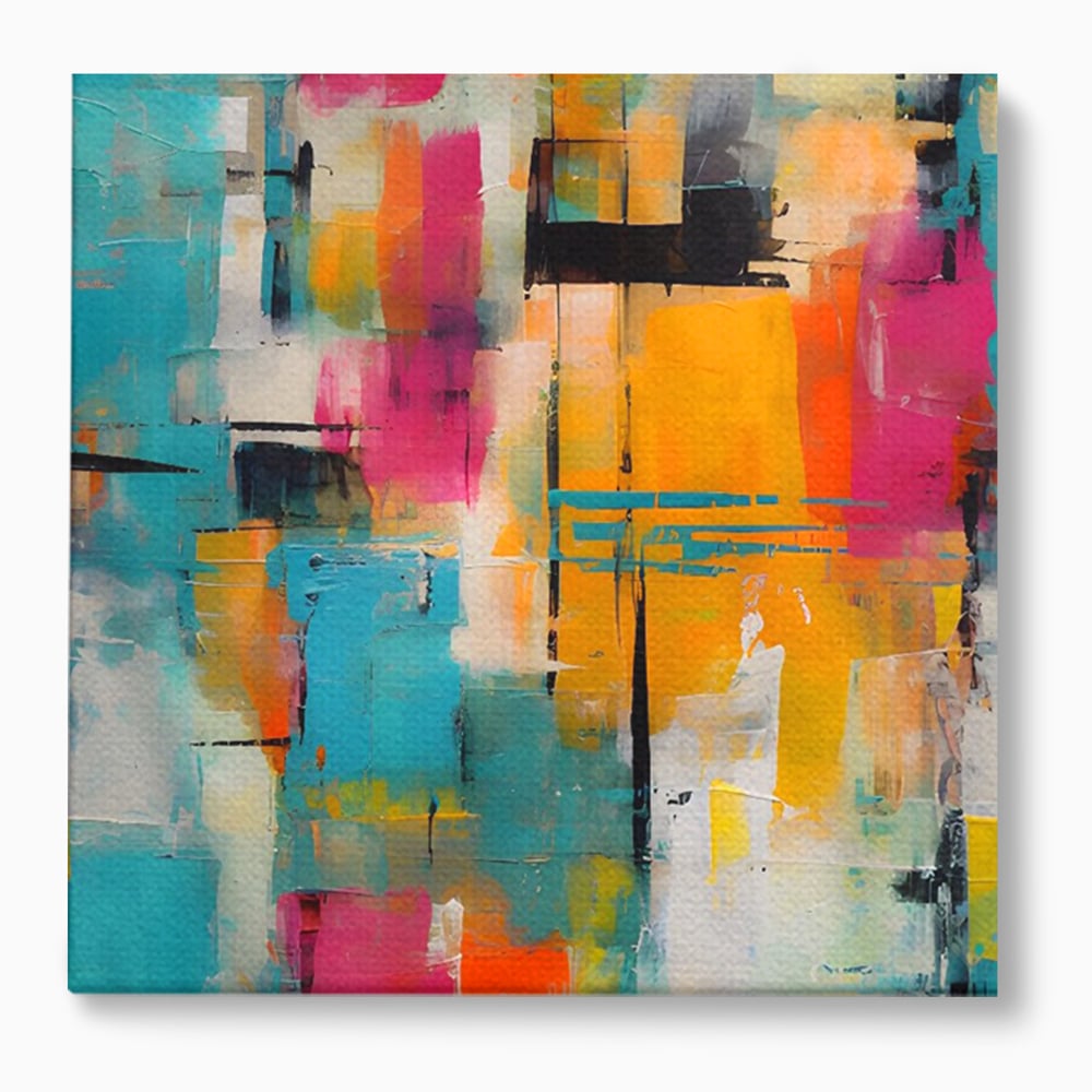 Tablou canvas cu pictura abstracta cu pete de culoare, fara rama, pe sasiu de lemn