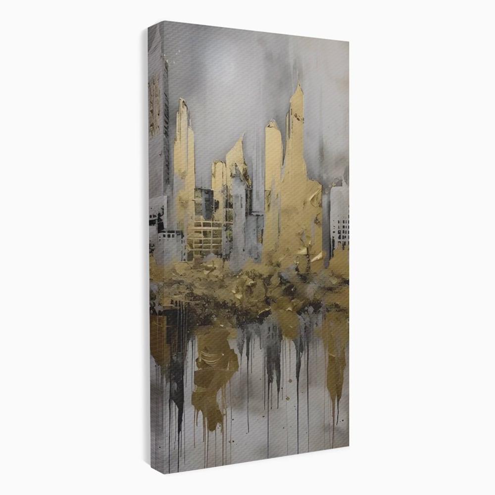 Tablou canvas cu tablou canvas cu zgarie-nori aurii, fara rama, pe sasiu de lemn