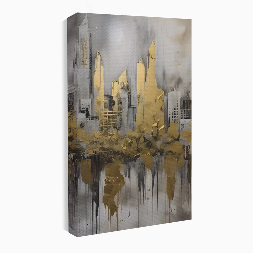 Tablou canvas cu tablou canvas cu zgarie-nori aurii, fara rama, pe sasiu de lemn