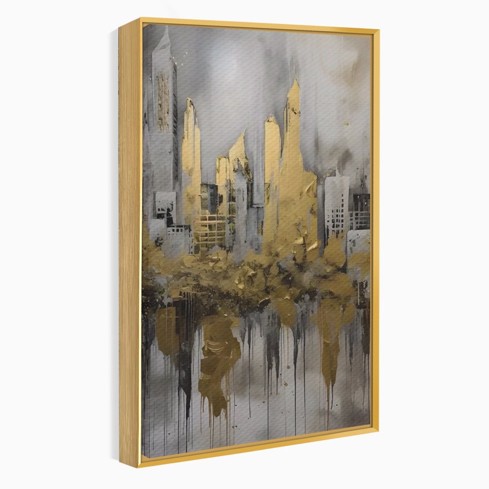 Tablou canvas cu tablou canvas cu zgarie-nori aurii, in rama de aluminiu auriu