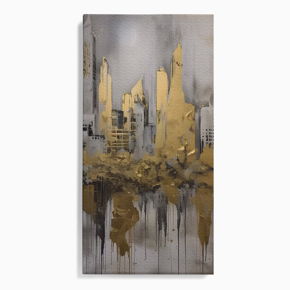 Tablou canvas cu tablou canvas cu zgarie-nori aurii, fara rama, pe sasiu de lemn