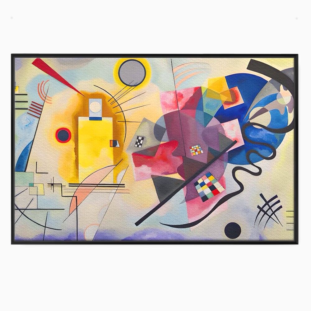 Tablou canvas cu pictura abstracta cu forme geometriche si linii, in rama de aluminiu negru