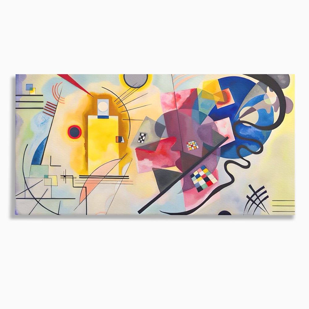 Tablou canvas cu pictura abstracta cu forme geometriche si linii, fara rama, pe sasiu de lemn