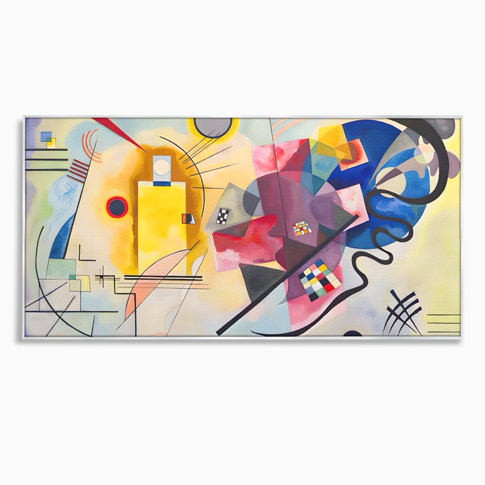 Tablou canvas cu pictura abstracta cu forme geometriche si linii, in rama de aluminiu argintiu