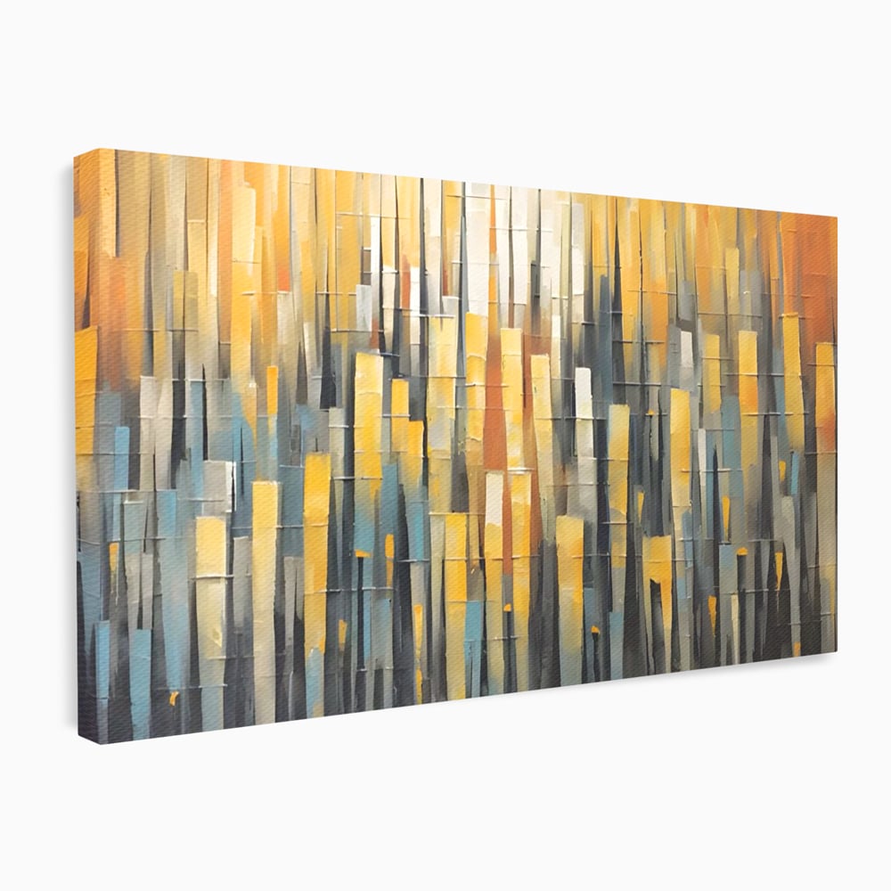 Tablou canvas cu pictura abstracta cu dungi verticale aurii, fara rama, pe sasiu de lemn