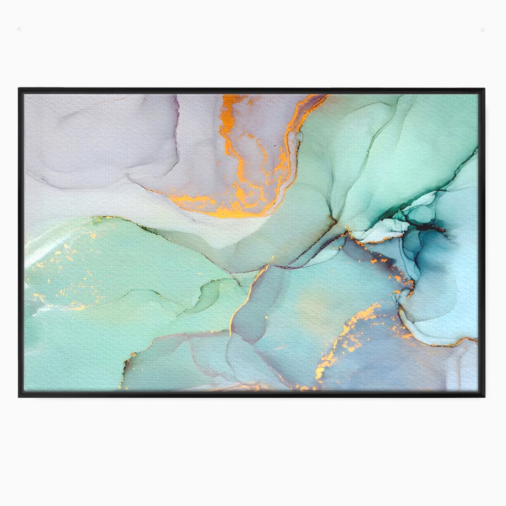 Tablou canvas cu pictura abstracta cu efect de marmura colorata, in rama de aluminiu negru