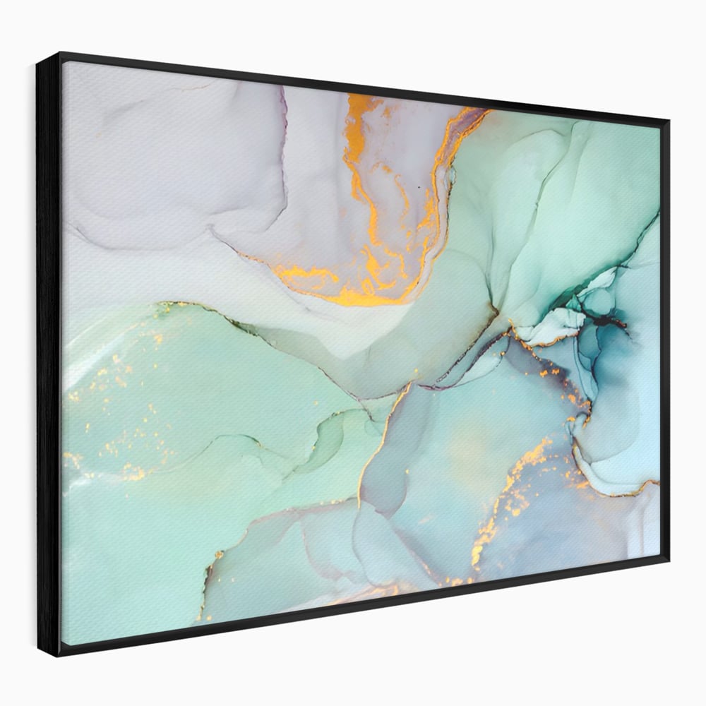 Tablou canvas cu pictura abstracta cu efect de marmura colorata, in rama de aluminiu negru