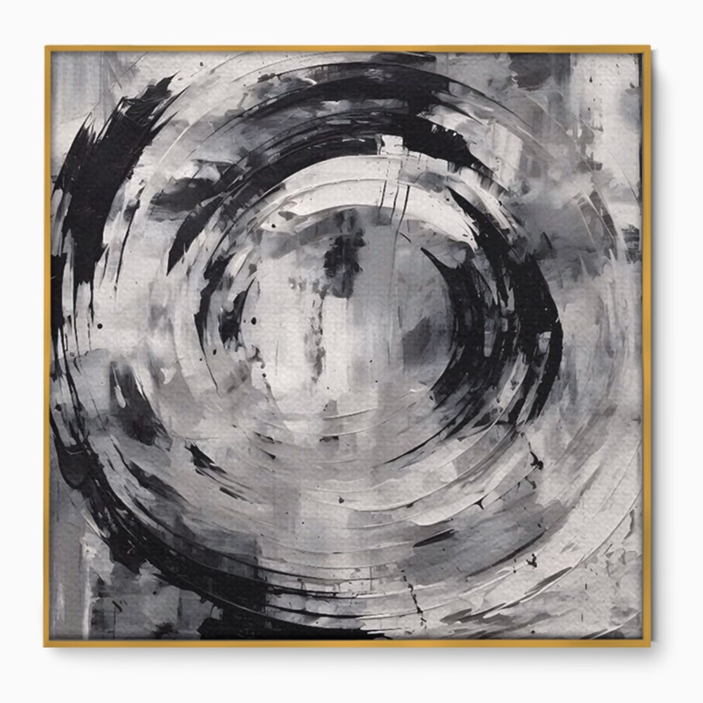 Tablou canvas cu tablou canvas cu cerc abstract, in rama de aluminiu auriu