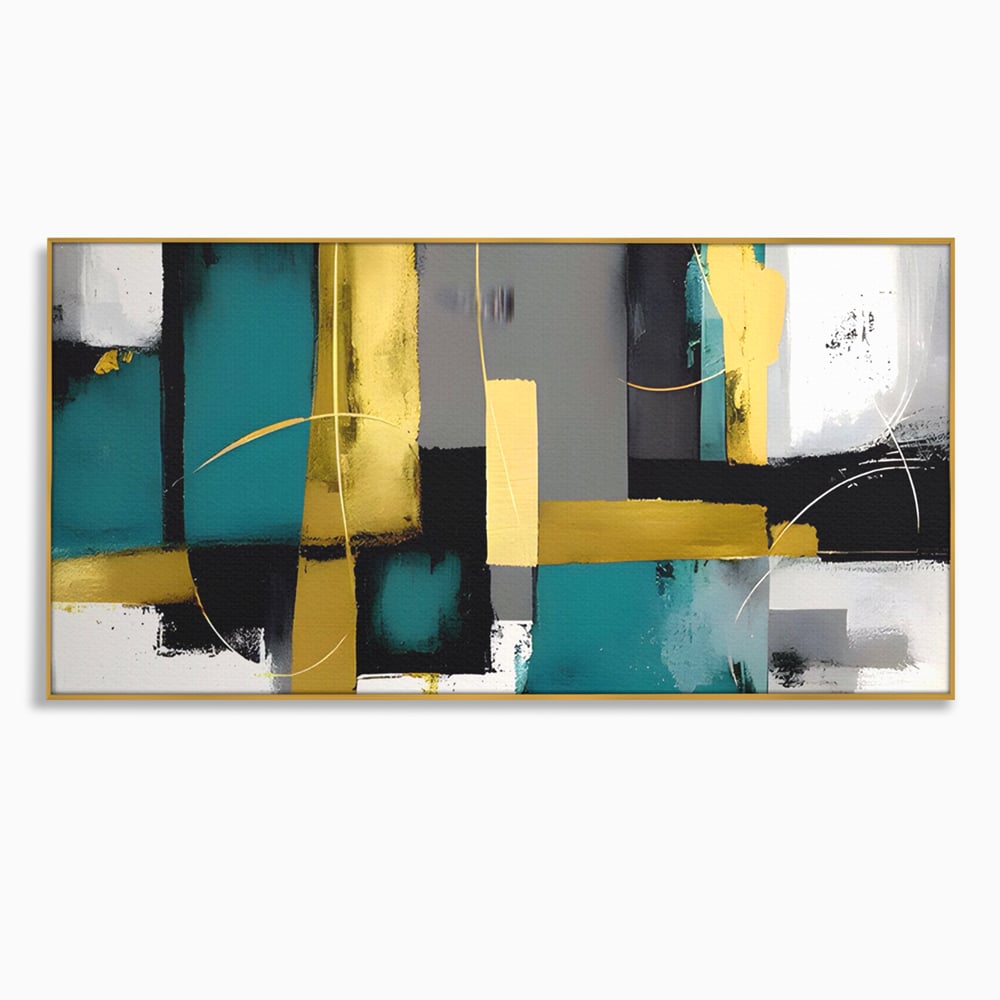 Tablou canvas cu tablou canvas cu forme geometrice abstracte, in rama de aluminiu auriu