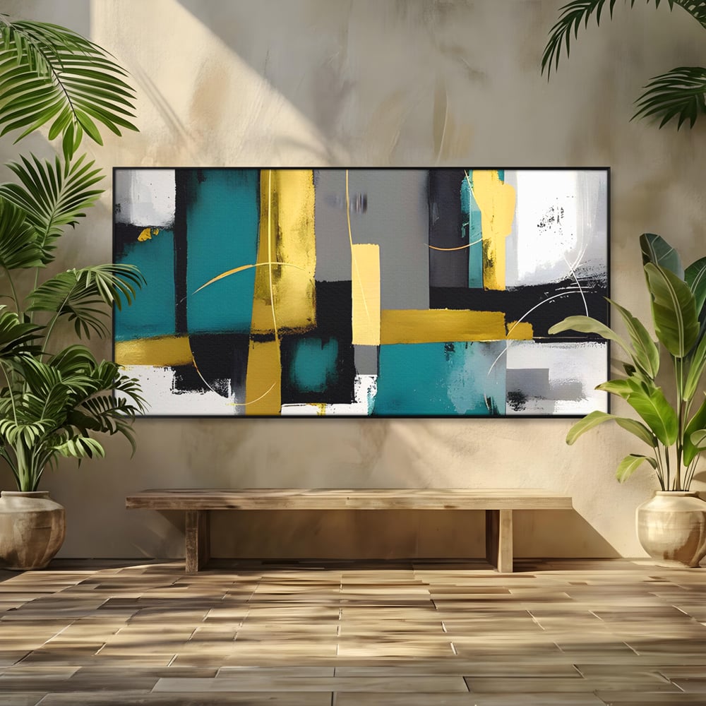 Tablou canvas cu tablou canvas cu forme geometrice abstracte, in rama de aluminiu negru