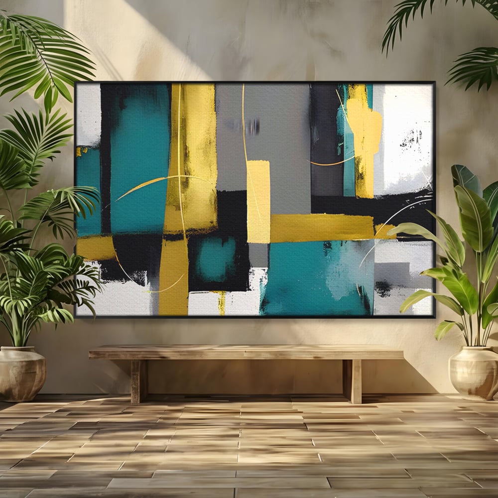 Tablou canvas cu tablou canvas cu forme geometrice abstracte, in rama de aluminiu negru