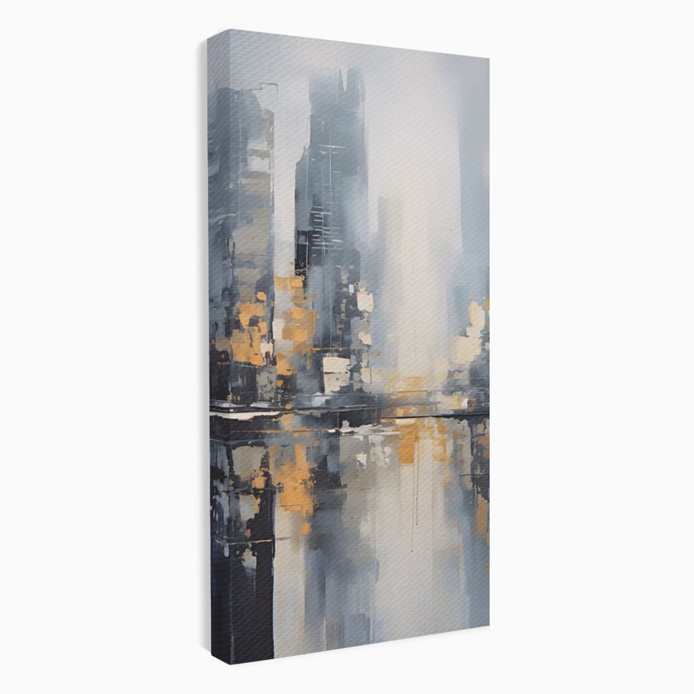 Tablou canvas cu pictura abstracta cu cladiri si reflexii, fara rama, pe sasiu de lemn