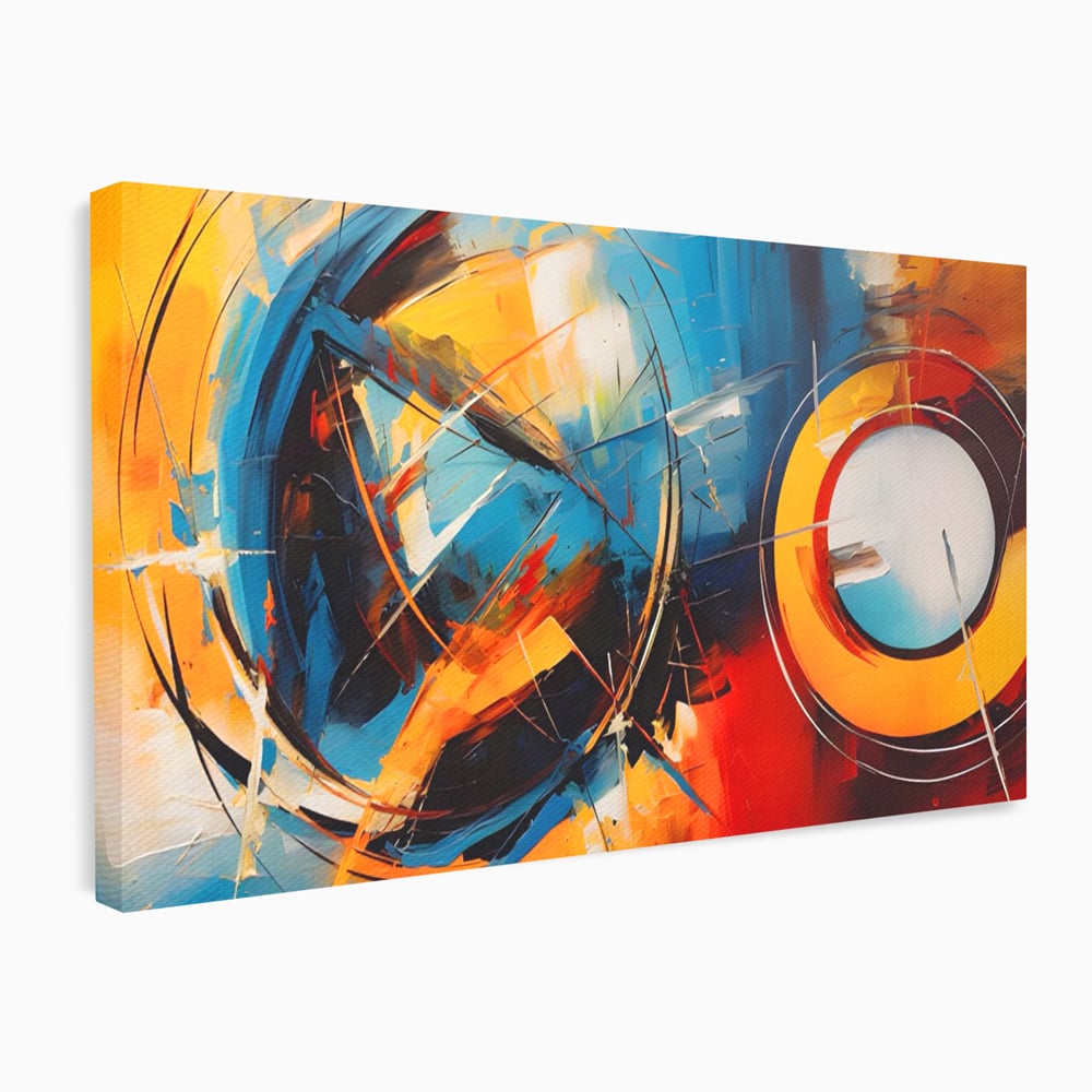 Tablou canvas cu pictura abstracta cu cercuri si linii, fara rama, pe sasiu de lemn