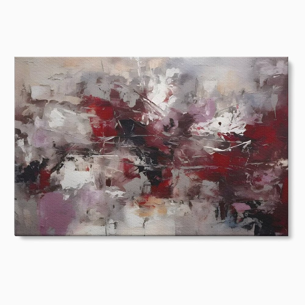 Tablou canvas cu pictura abstracta cu pete rosii, fara rama, pe sasiu de lemn
