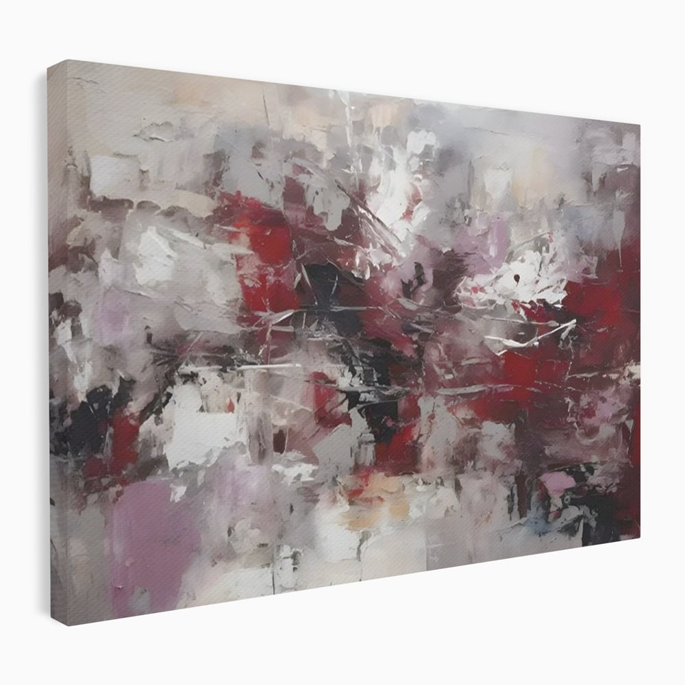 Tablou canvas cu pictura abstracta cu pete rosii, fara rama, pe sasiu de lemn