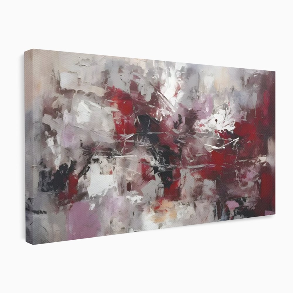 Tablou canvas cu pictura abstracta cu pete rosii, fara rama, pe sasiu de lemn