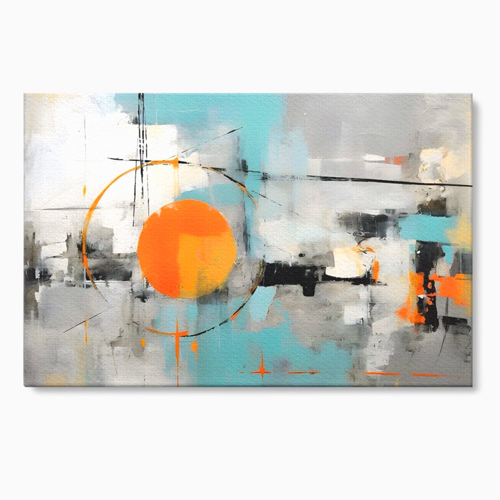 Tablou canvas cu pictura abstracta cu cerc portocaliu, fara rama, pe sasiu de lemn