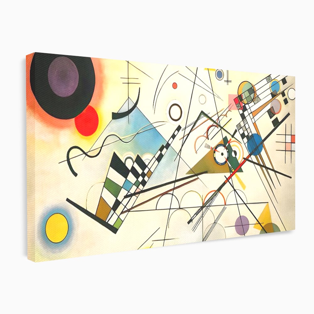 Tablou canvas cu pictura abstracta cu forme geometrice colorate, fara rama, pe sasiu de lemn
