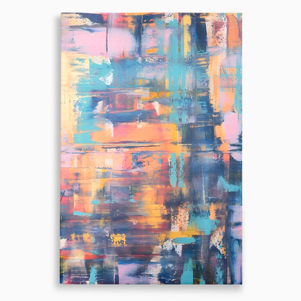 Tablou canvas cu pictura abstracta cu linii verticale, fara rama, pe sasiu de lemn