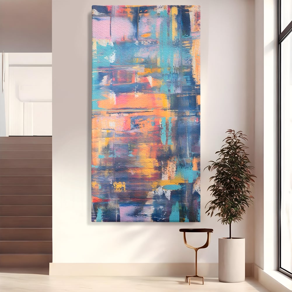 Tablou canvas cu pictura abstracta cu linii verticale, fara rama, pe sasiu de lemn
