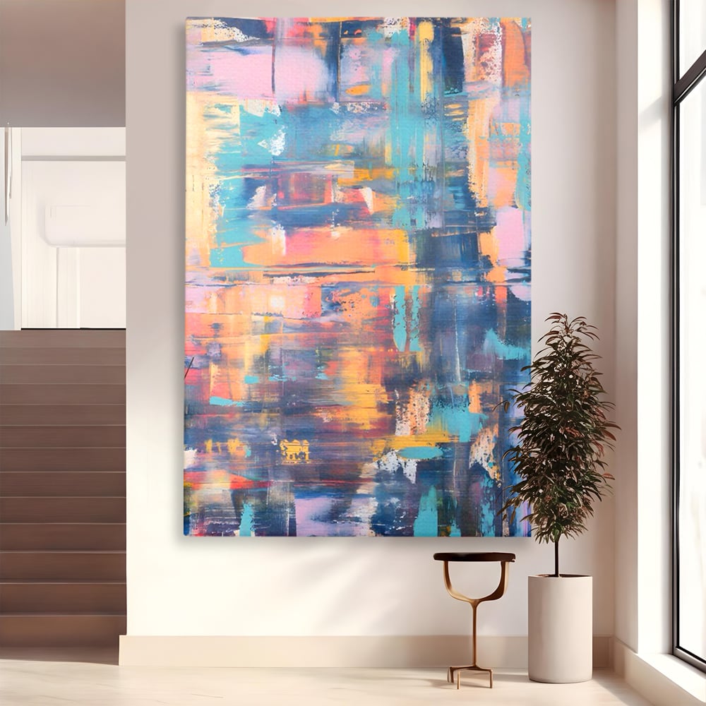 Tablou canvas cu pictura abstracta cu linii verticale, fara rama, pe sasiu de lemn