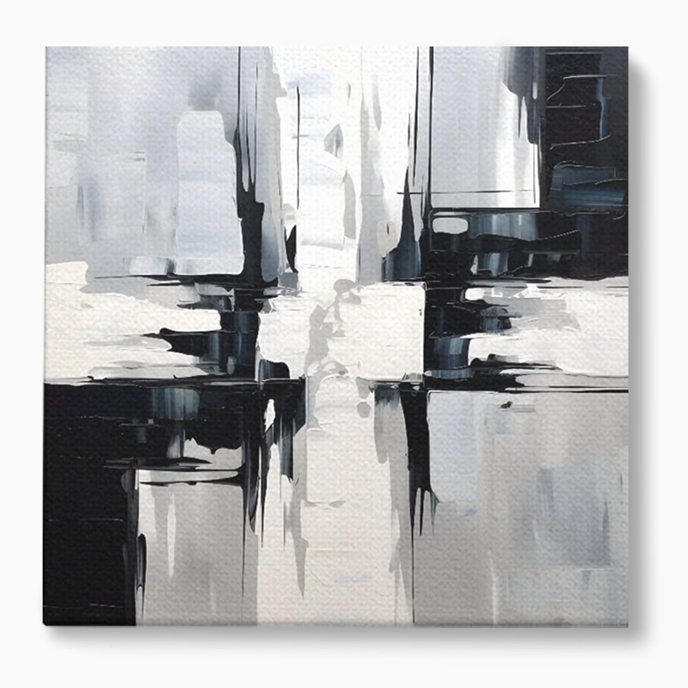 Tablou canvas cu pictura abstracta alb-negru, fara rama, pe sasiu de lemn