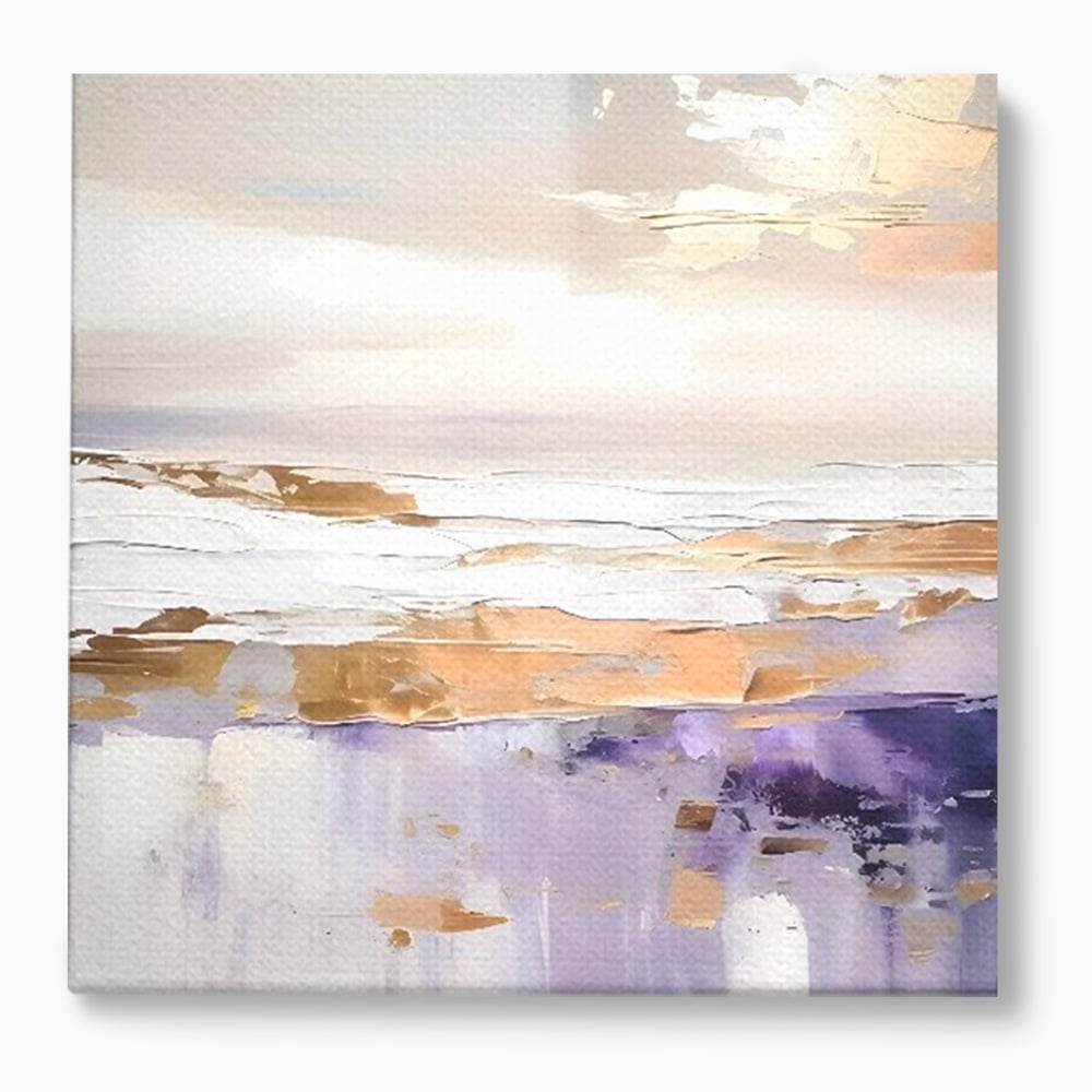 Tablou canvas cu pictura abstracta cu valuri si cer pastelat, fara rama, pe sasiu de lemn
