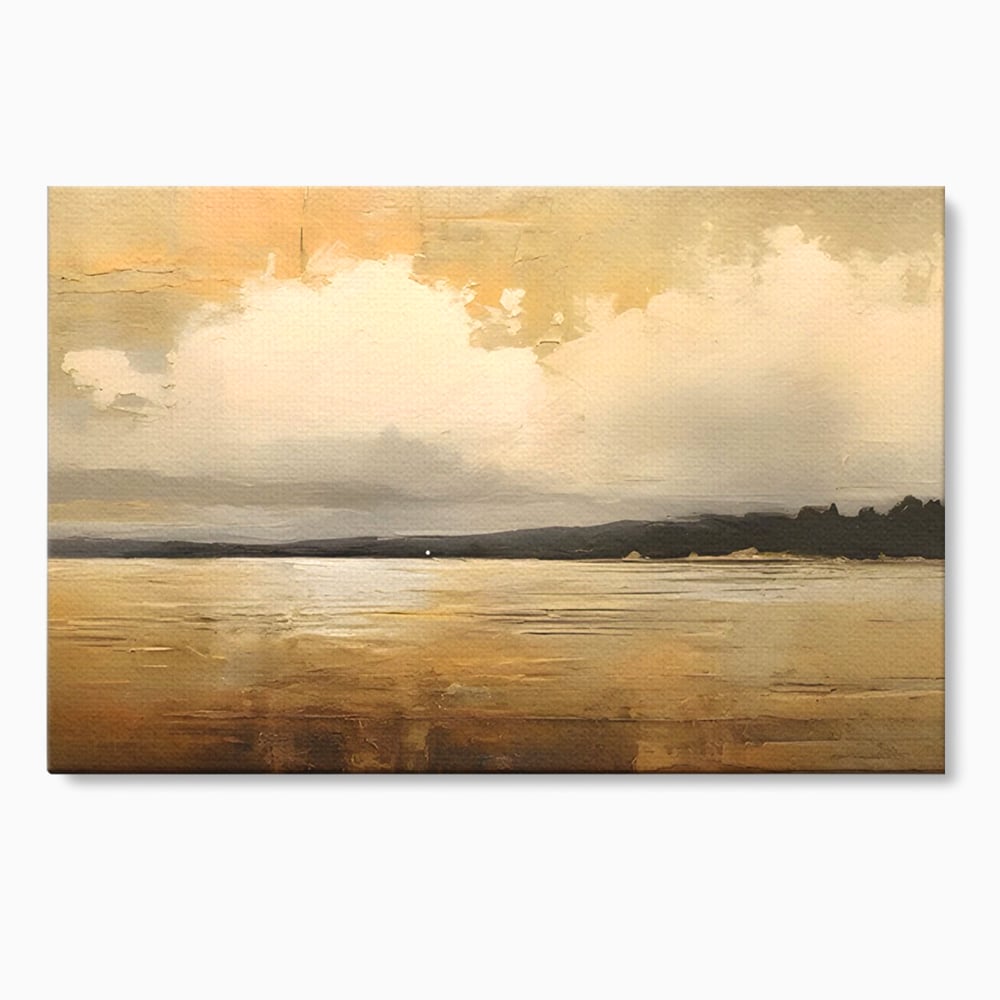 Tablou canvas cu pictura orizontala cu apus pe lac, fara rama, pe sasiu de lemn