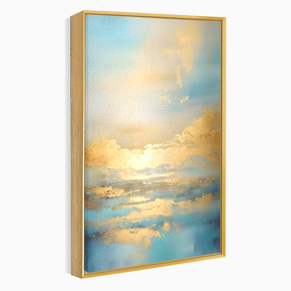 Tablou canvas cu tablou canvas cu peisaj marin abstract, in rama de aluminiu auriu