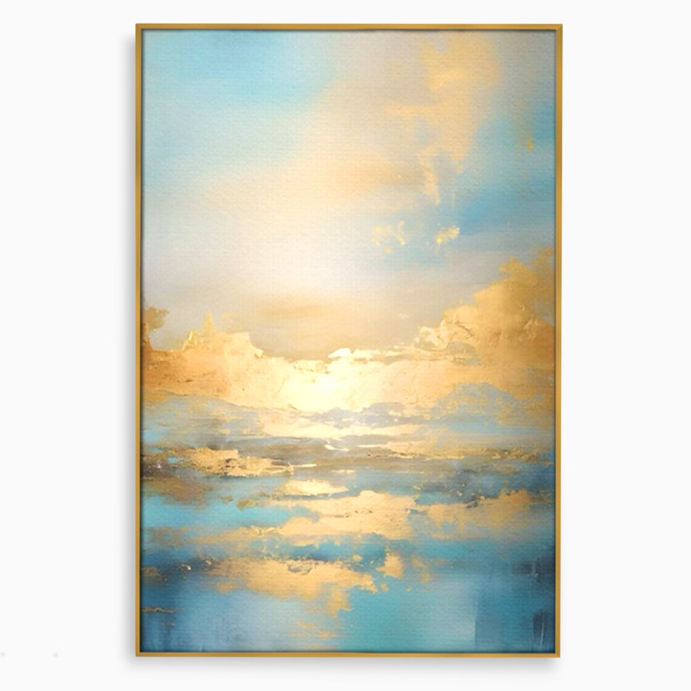 Tablou canvas cu tablou canvas cu peisaj marin abstract, in rama de aluminiu auriu