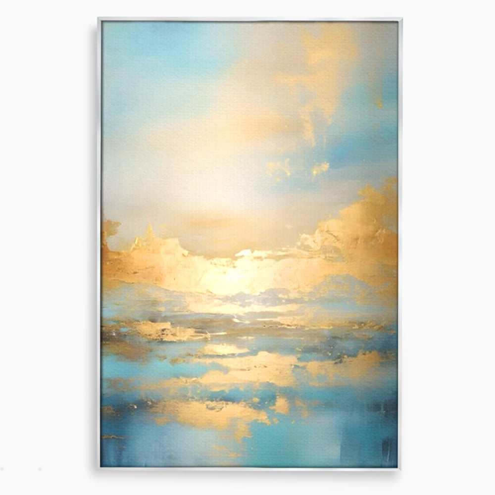 Tablou canvas cu tablou canvas cu peisaj marin abstract, in rama de aluminiu argintiu