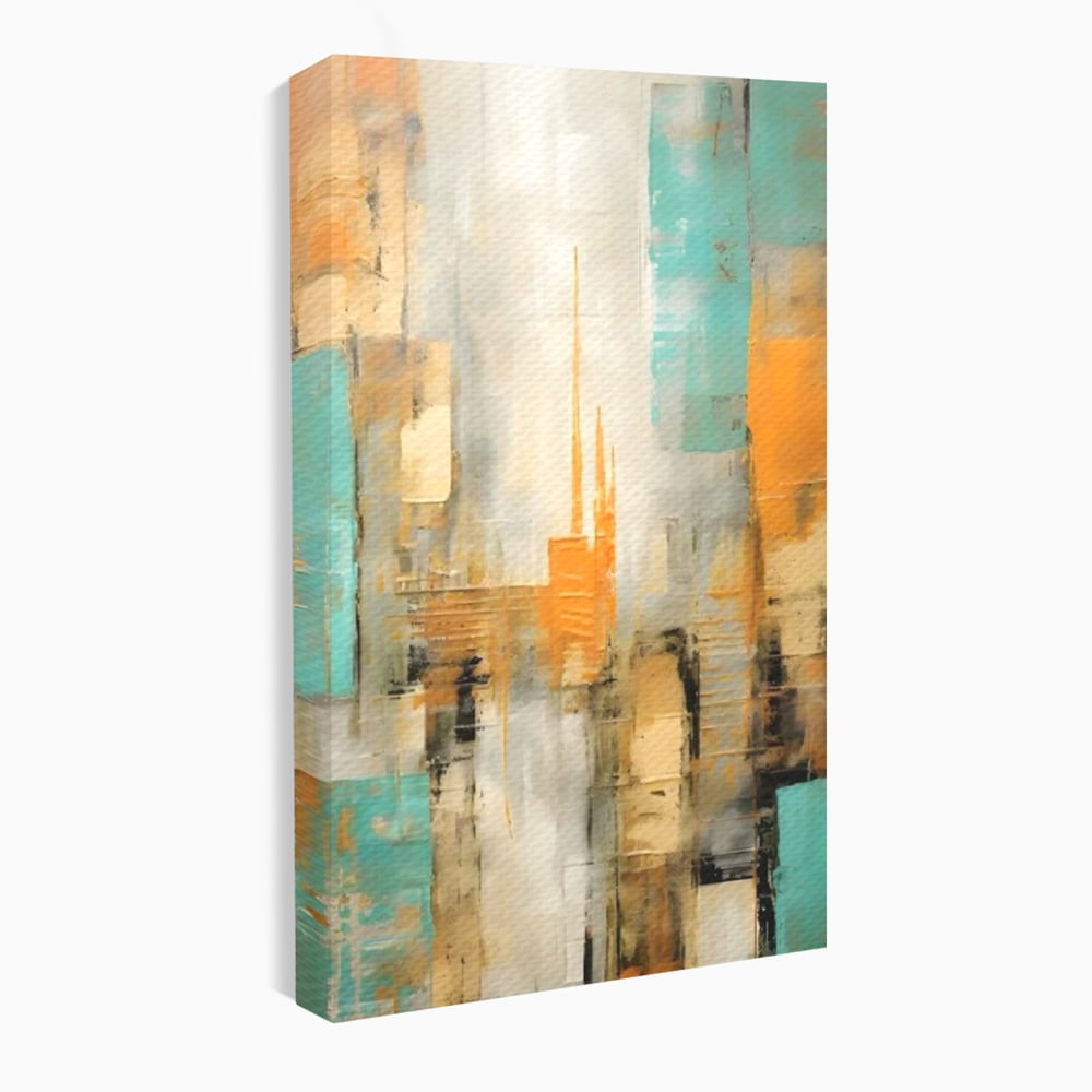 Tablou canvas cu pictura abstracta cu peisaj urban, fara rama, pe sasiu de lemn