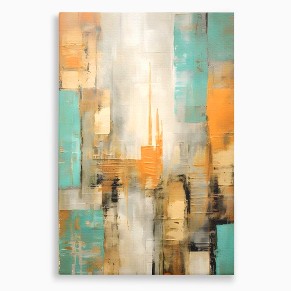Tablou canvas cu pictura abstracta cu peisaj urban, fara rama, pe sasiu de lemn
