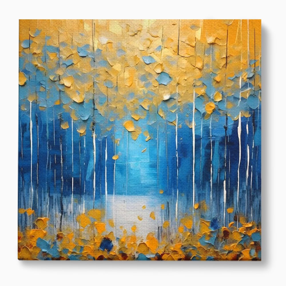 Tablou canvas cu pictura abstracta cu frunze si copaci, fara rama, pe sasiu de lemn