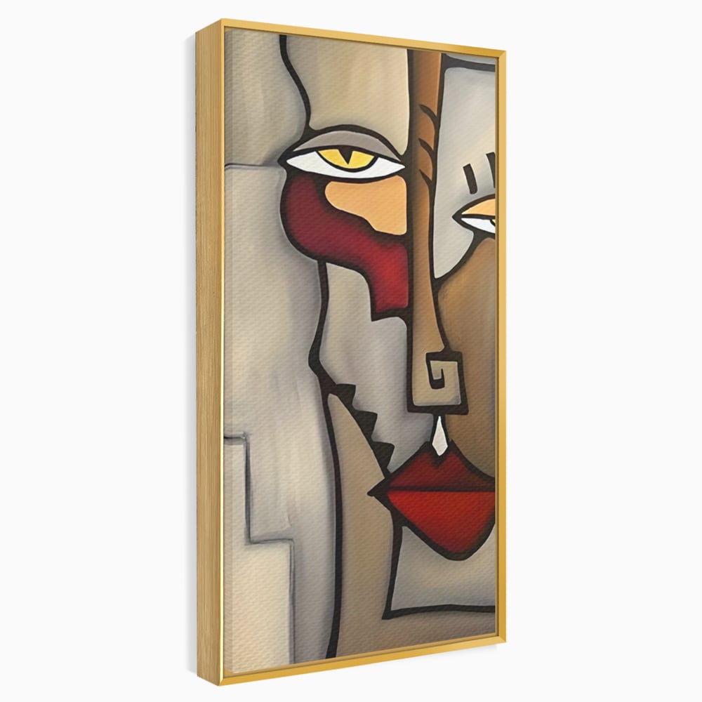 Tablou canvas cu tablou canvas cu portret cubist, in rama de aluminiu auriu